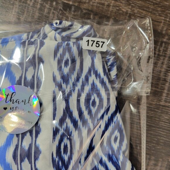 Chico’s Women’s‎ S Top Blue White Ikat Boho Relaxed Fit Lagonlook Layered Sheer - Picture 11 of 11